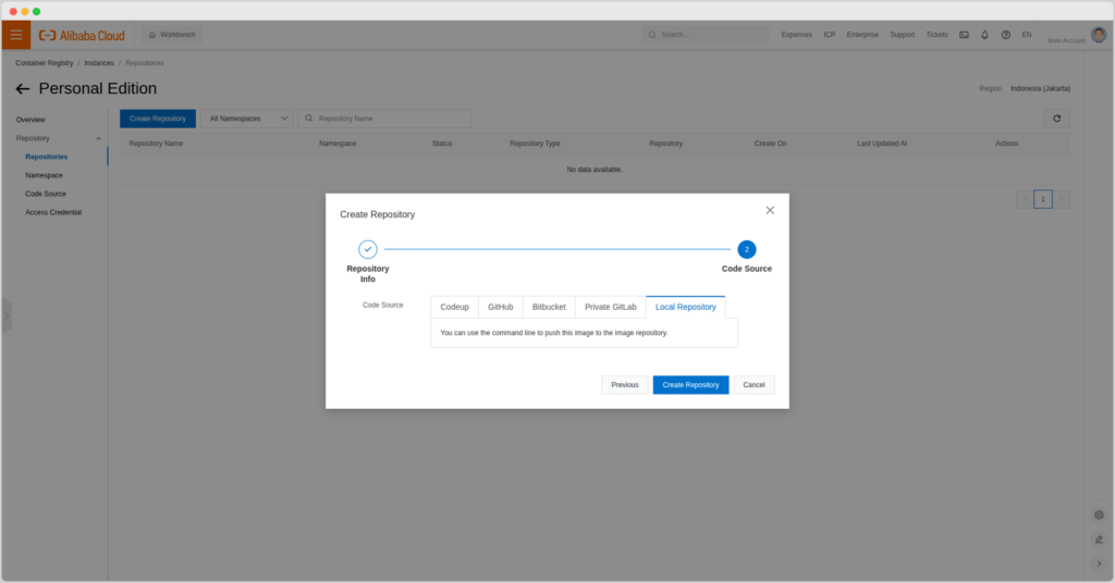 Integrasi dengan Source Code di docker registry alibaba cloud