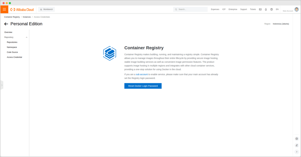 Dashboard container resigistry personal