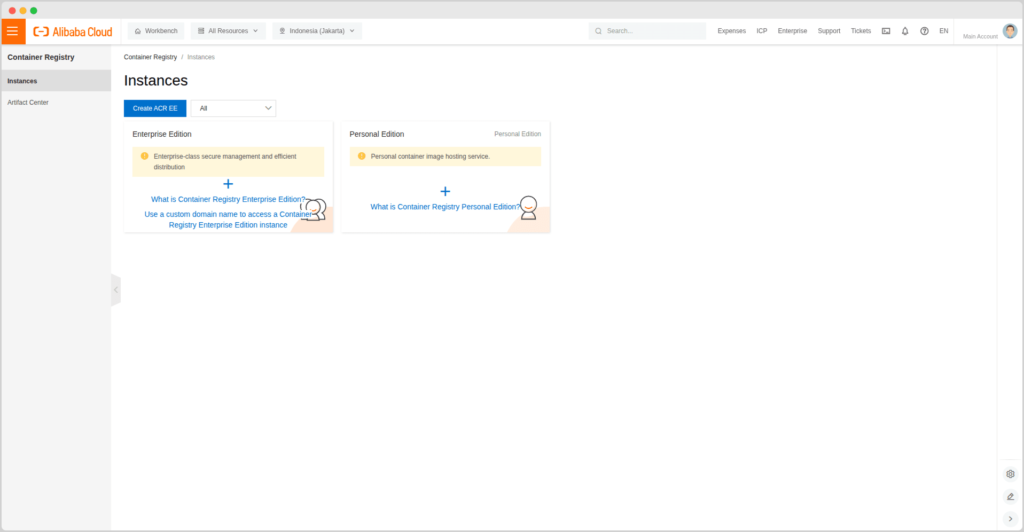 Alibaba Cloud container registry instance