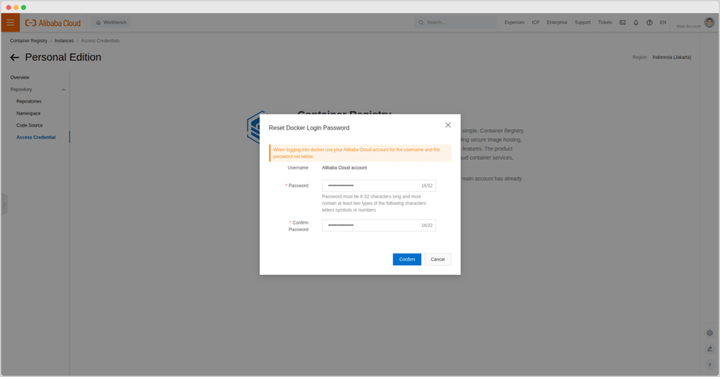 Atur kata sandi container registry