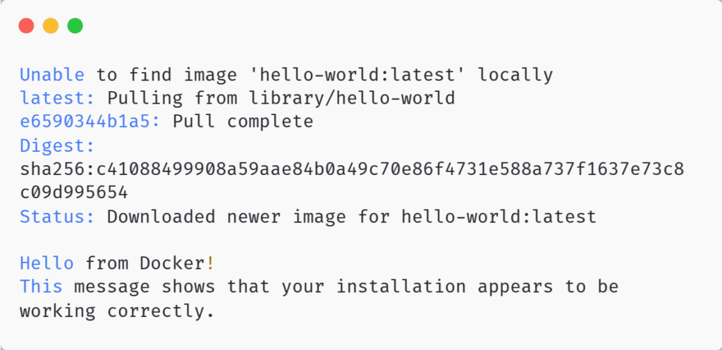 This image for run docker hello world and show the hello message