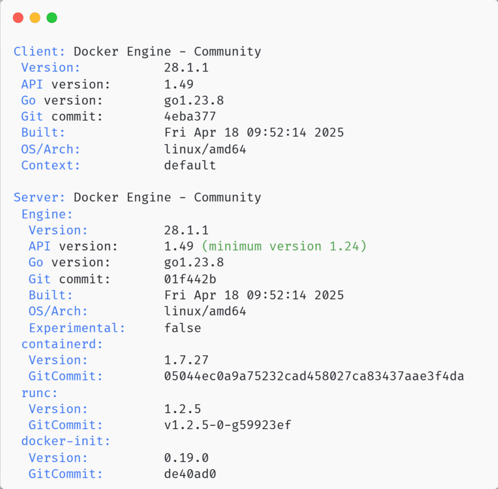 This image for showing docker version on linux