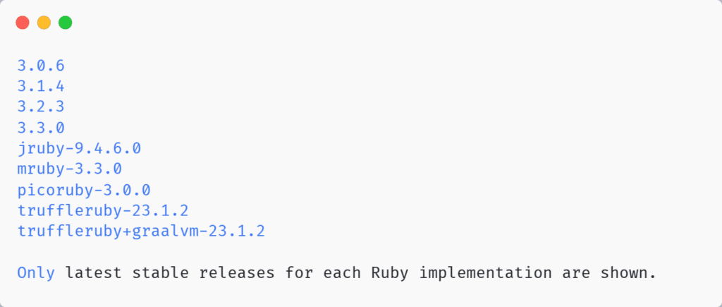 Rbenv list stable of ruby