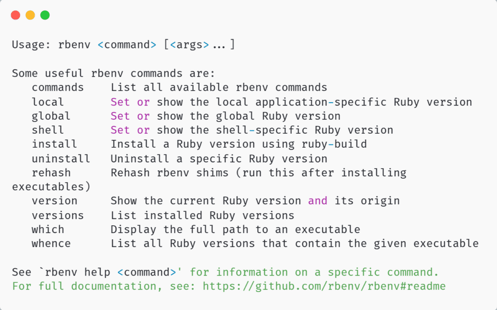 Sort command rbenv for showing help
